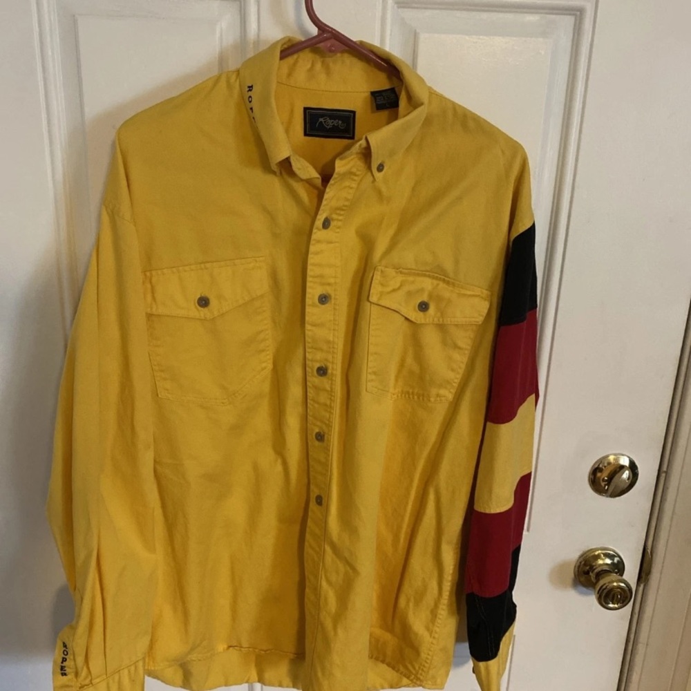 Roper Shirt Mens L Yellow Embroidered Aztec Southwest Button Up Cowboy Rodeo